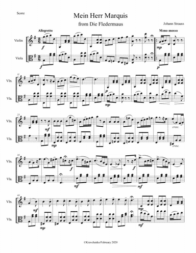 Johann Strauss II - Mein Herr Marquis (Adele's Laughing Song from Die Fledermaus) for string duo (arr. Maksym Kravchenko)