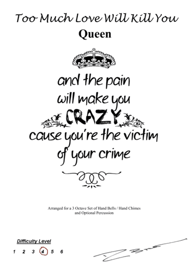 Too Much Love Will Kill You (arr. Copyright (c) - RpB Music 2017)