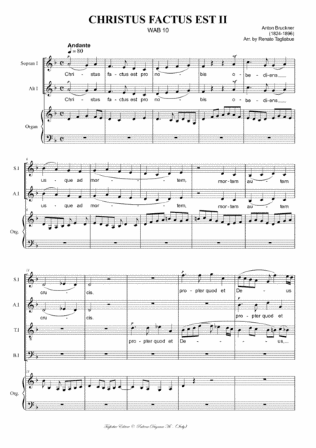 CHRISTUS FACTUS EST - II - WAB 10 - Bruckner - Arr. for SSAATTBB + Org (arr. Renato Tagliabue)