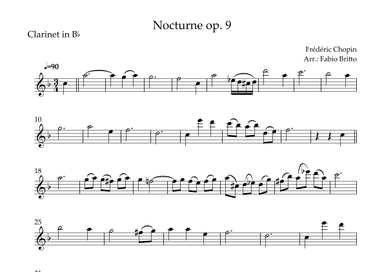 Nocturne Op.9 No. 2 (Frédéric Chopin) for Clarinet in Bb Solo (arr. Fabio Britto)