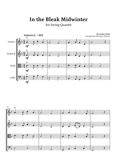 In the Bleak Midwinter (String Quartet) - Beginner Level (arr. Henrique Oliveira)