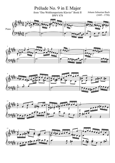 Prelude No. 9 BWV 878 in E Major (arr. Zachary Corbett)