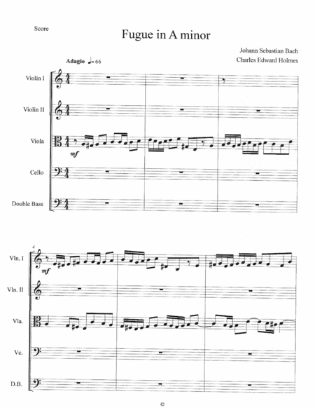 Fugue in A minor--Score (arr. Charles Edward Holmes)