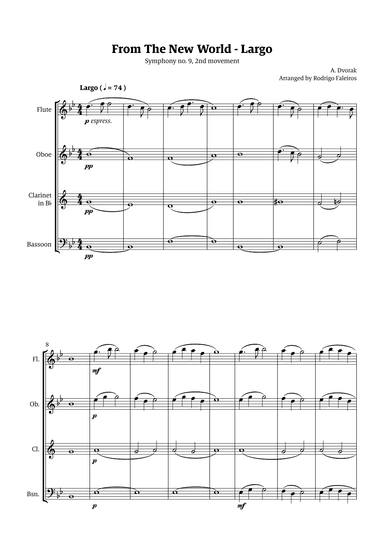 Largo (2nd movement of the Symphony no. 9 'From The New World') (arr. Rodrigo Faleiros)