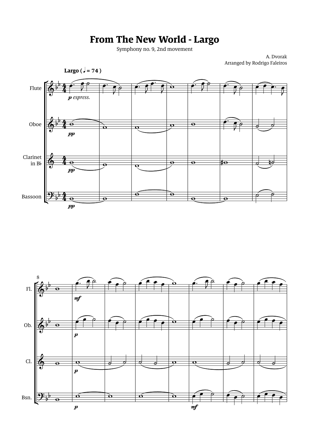 Largo (2nd movement of the Symphony no. 9 'From The New World') (arr. Rodrigo Faleiros)