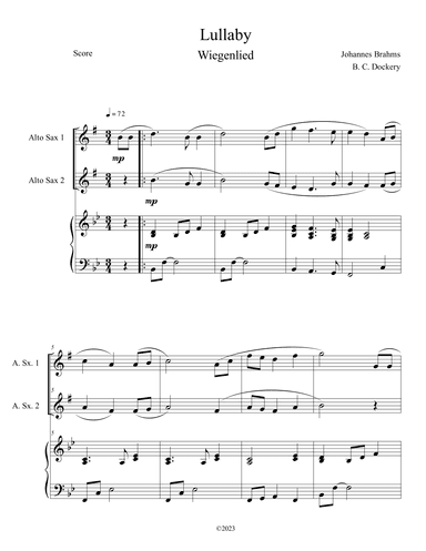 Brahms's Lullaby (Alto Sax Duet with Piano Accompaniment) (arr. B. C. Dockery)
