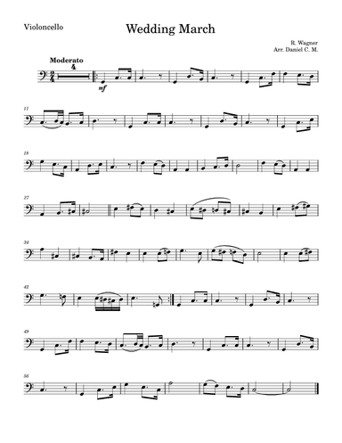 Wedding March by Wagner for cello (easy) (arr. Daniel C. M.)