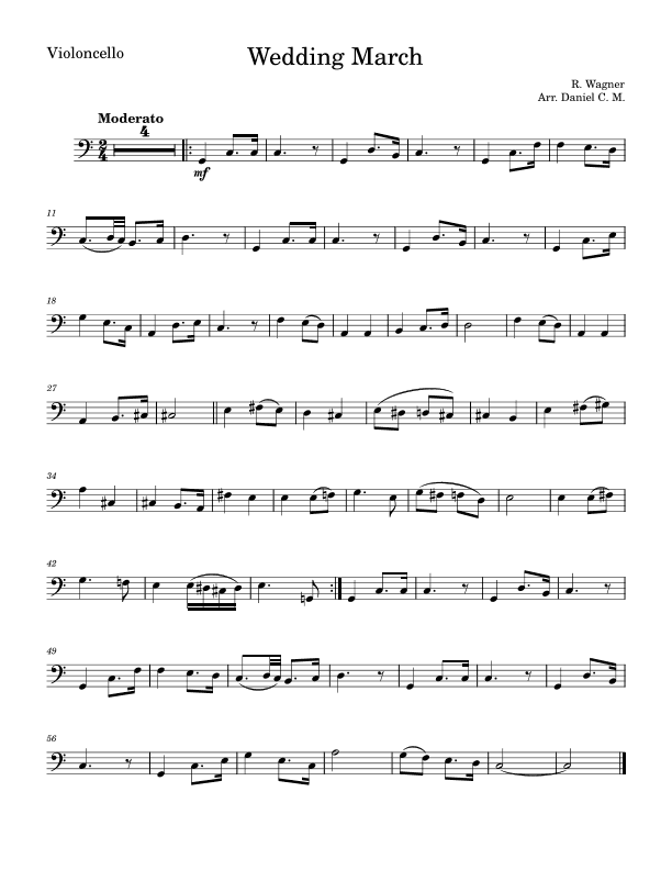 Wedding March by Wagner for cello (easy) (arr. Daniel C. M.)