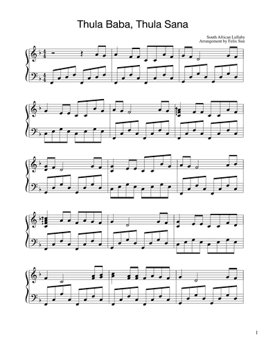 Thula Baba, Thula Sana (Piano Solo - South African Lullaby) (arr. Felix Sun)