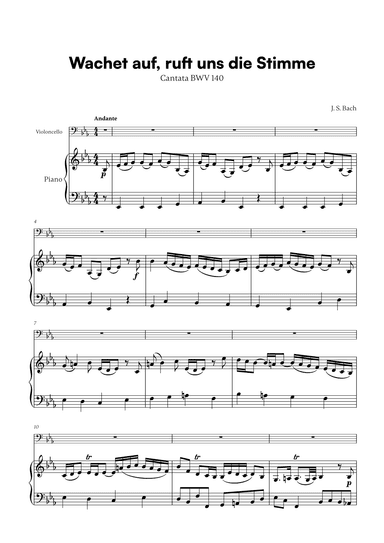 Wachet auf, ruft uns die Stimme (for Cello and Piano) (arr. Cadenza Editions)