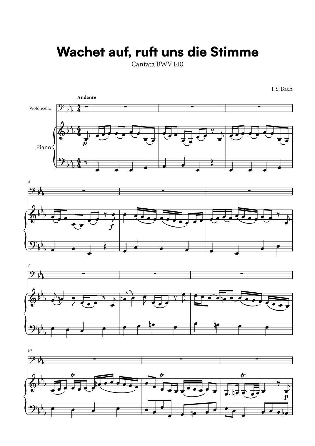 Wachet auf, ruft uns die Stimme (for Cello and Piano) (arr. Cadenza Editions)