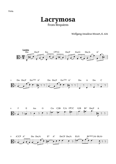 Lacrymosa from Requiem by Mozart for Viola (arr. Langanho)