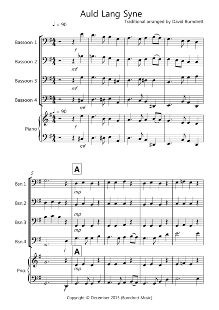 Auld Lang Syne for Bassoon Quartet (arr. David Burndrett)