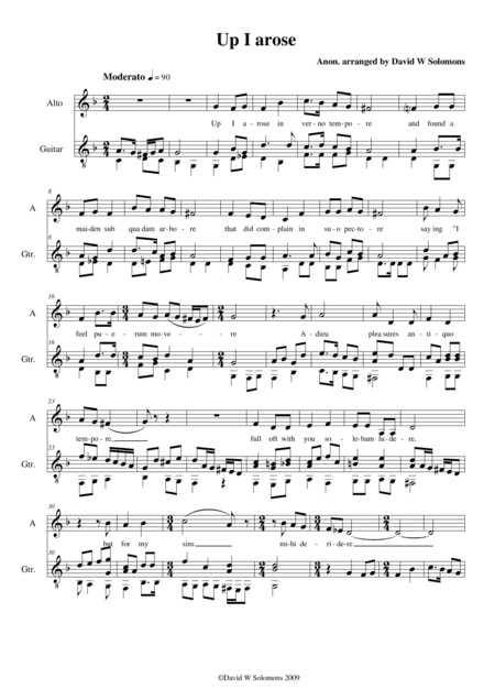 Up I arose in verno tempore for low voice and guitar (arr. David Warin Solomons)