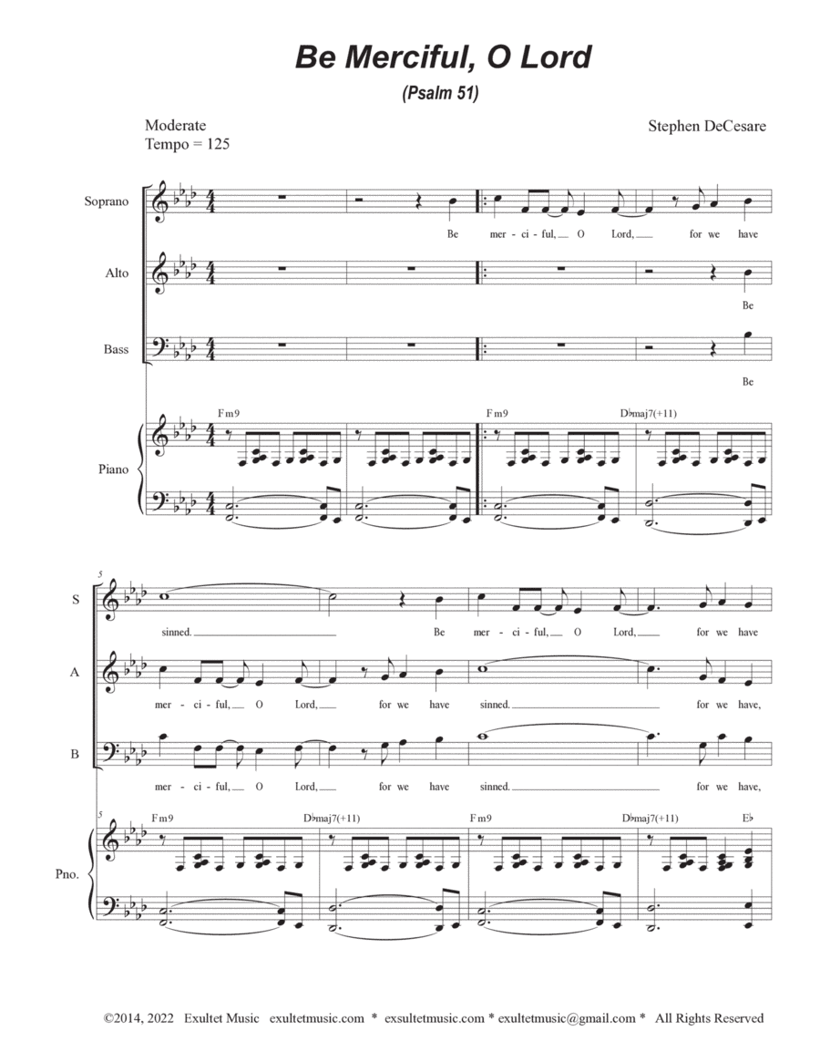 Be Merciful, O Lord (Psalm 51) (Vocal Trio - (SAB)