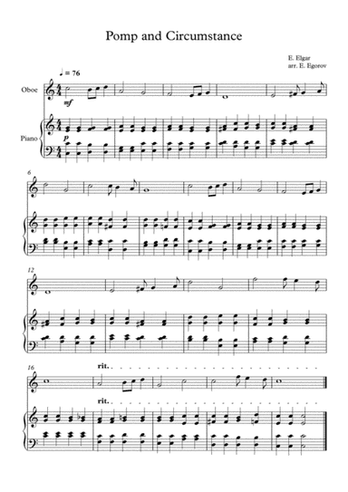 Pomp and Circumstance, Edward Elgar, For Oboe & Piano (arr. Eugene Egorov)