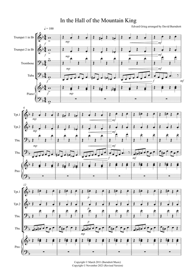 In the Hall of the Mountain King for Brass Quartet (arr. David Burndrett)