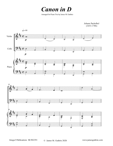 Pachelbel: Canon in D for Piano Trio (arr. James M. Guthrie)