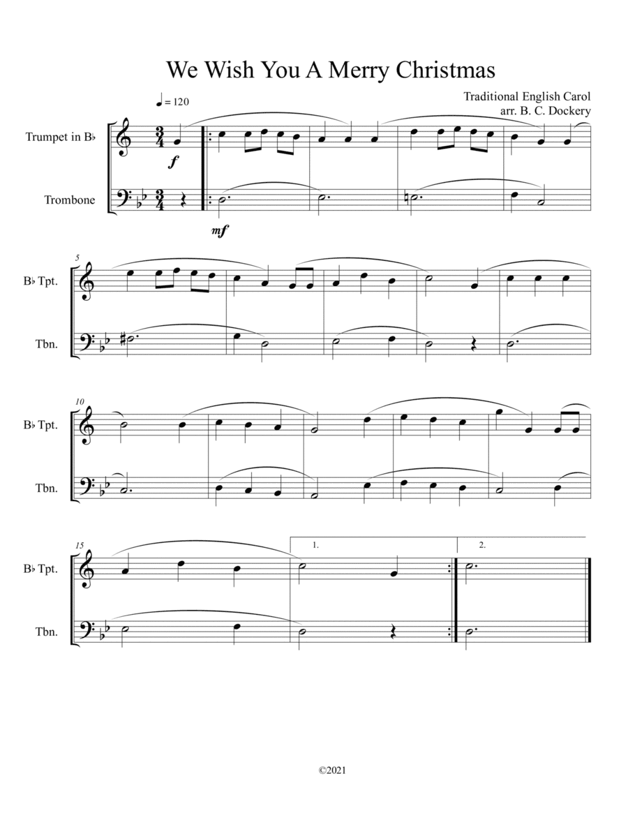 We Wish You A Merry Christmas (Trumpet and Trombone Duet) (arr. B. C. Dockery)