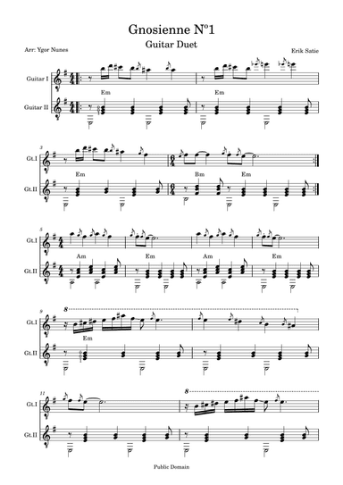 Gnosienne n1 for Guitar Duet, Easy Intermediate, Erik Satie (arr. Ygor Nunes)