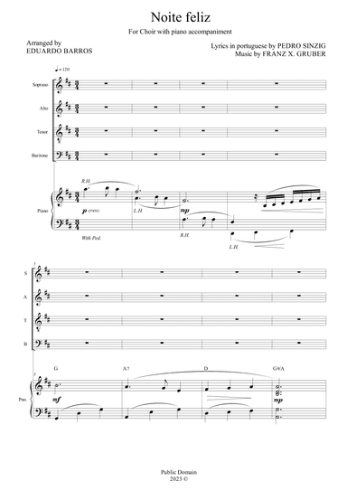Noite Feliz (Silent Night) - For Choir with piano accompaniment (arr. Eduardo Barros)