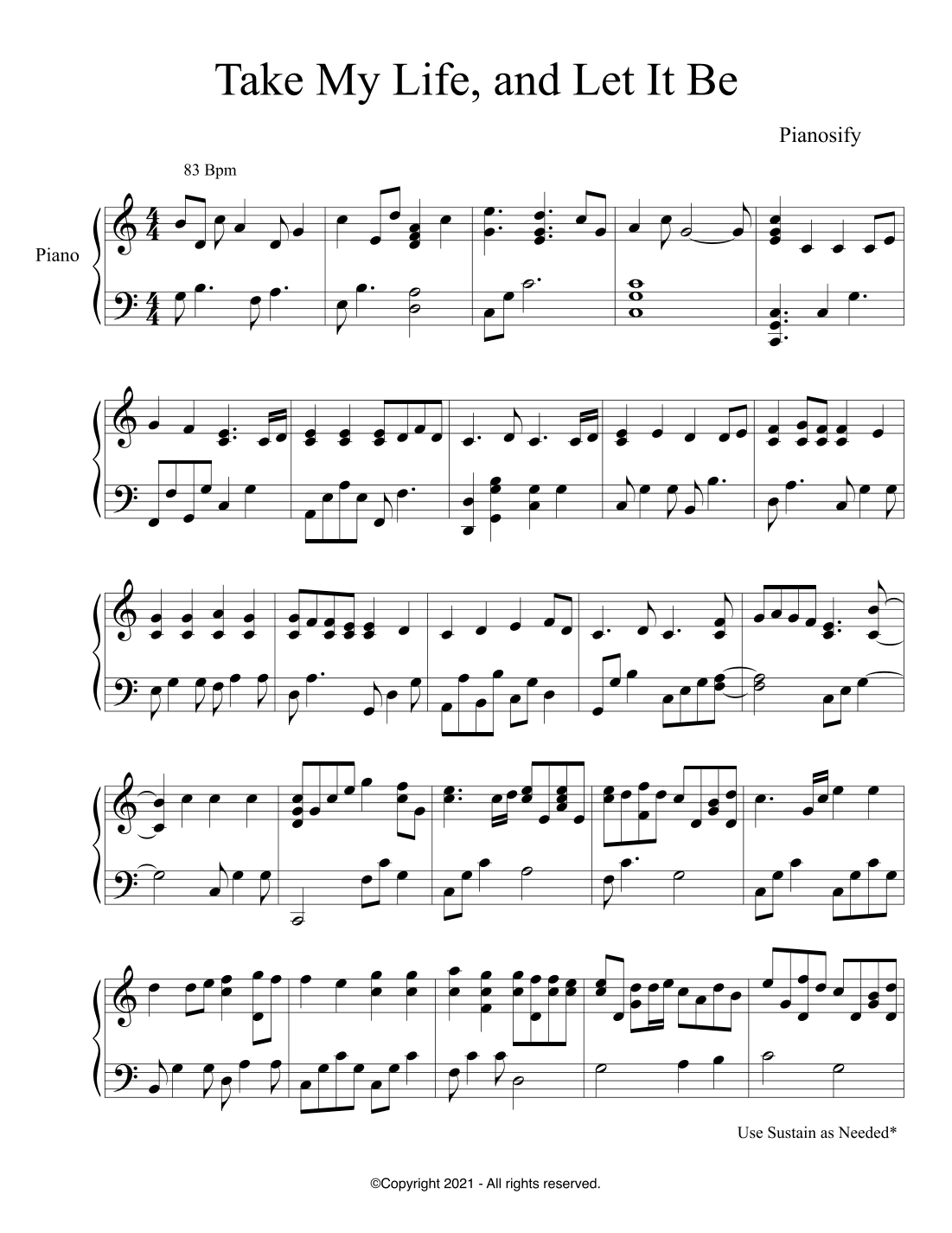 PIANO - Take My Life, and Let It Be (Piano Hymns Sheet Music PDF)
