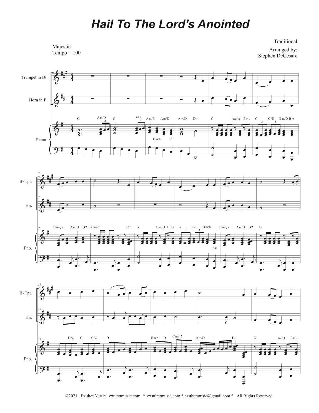 Hail To The Lord's Anointed (Duet for Bb-Trumpet and French Horn) - Piano accompaniment) (arr. Stephen DeCesare)