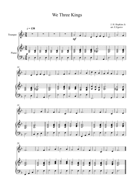 We Three Kings, John Henry Hopkins Jr., For Trumpet & Piano