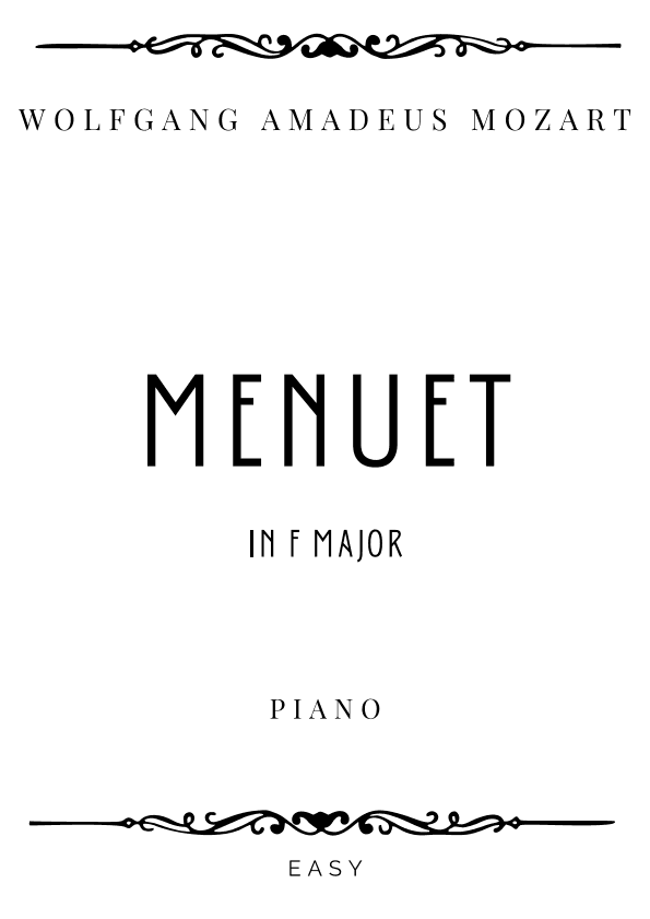 Mozart - Menuet in F Major K 2 - Easy (arr. Piacere Music Sheets)