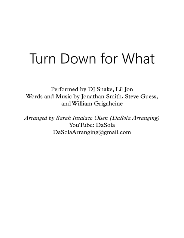 Turn Down For What (instrumental) (arr. DaSola Arranging)