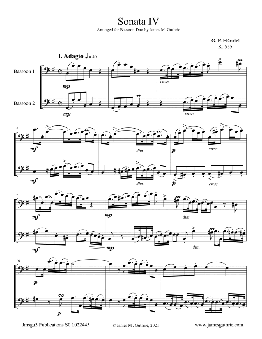 Handel: Sonata No. 4 for Bassoon Duo (arr. James M. Guthrie)