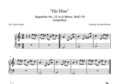Beethoven - Für Elise - Easy piano. Simplified and Shorter Version (arr. Ygor Nunes)