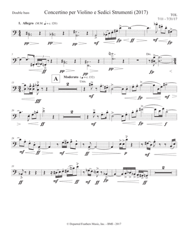 Concertino per Violino e Sedici Strumenti (2017) double bass part