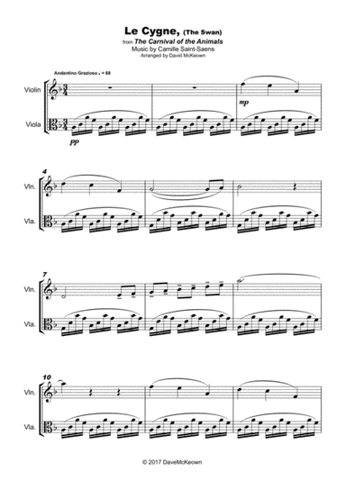 The Swan, (Le Cygne), by Saint-Saens, Duet for Violin and Viola (arr. David McKeown)