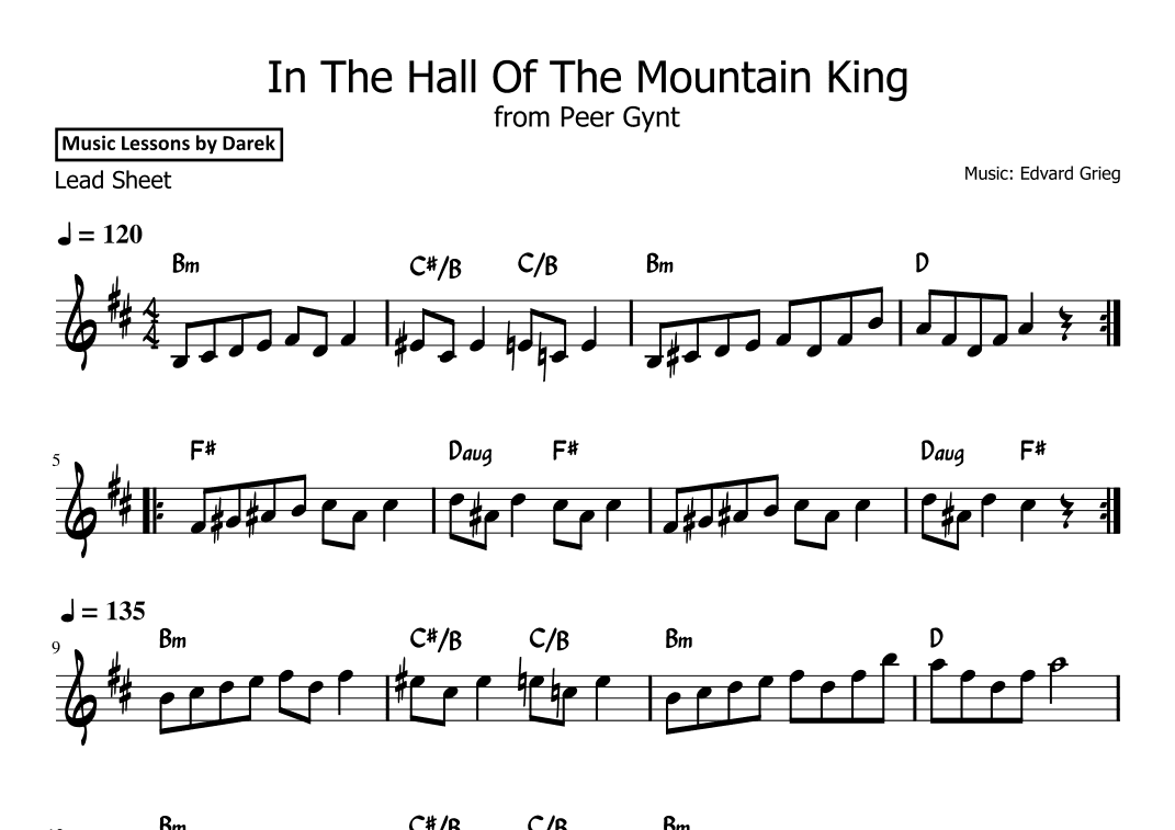 In The Hall Of The Mountain King (LEAD SHEET) from Peer Gynt [Edvard Grieg] (arr. Darek)