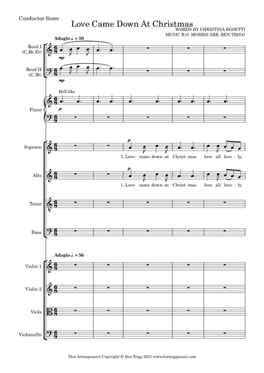 Love Came Down At Christmas – SATB, Piano, String 4tet and flexible woodwind – Score and parts (arr. Ben Trigg)