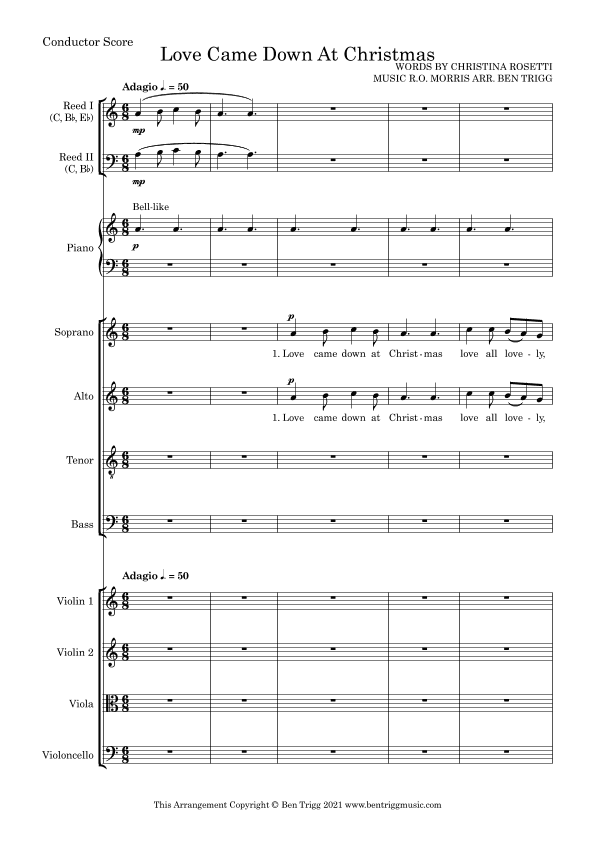 Love Came Down At Christmas – SATB, Piano, String 4tet and flexible woodwind – Score and parts (arr. Ben Trigg)