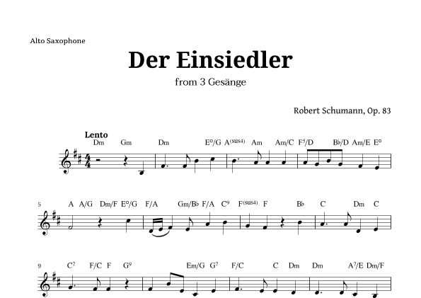 Der Einsiedler by Schumann for Alto Sax and Chords (arr. Langanho)