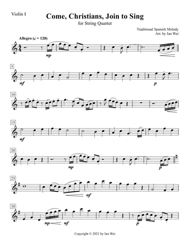 Come, Christians, Join to Sing for String Quartet (arr. Ian Wei)