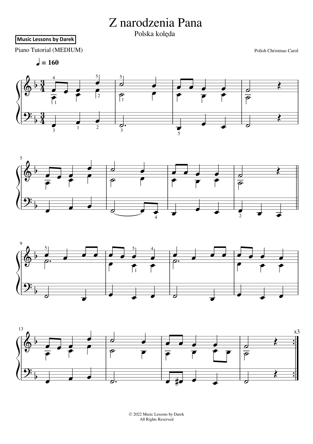 Z narodzenia Pana (Polish Christmas Carol) [MEDIUM PIANO] (arr. Darek)