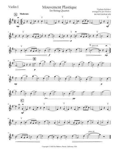Mouvement Plastique - for String Quartet (arr. Jen Mathers)