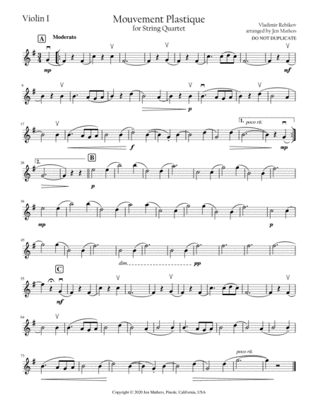 Mouvement Plastique - for String Quartet (arr. Jen Mathers)