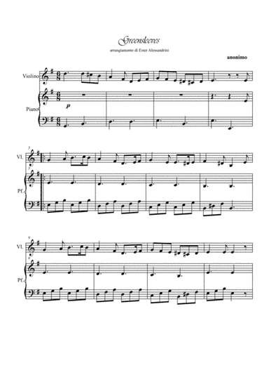 Greenleeves. Violin and piano (arr. Ester Alessandrini)