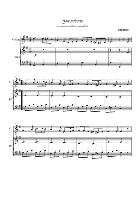Greenleeves. Violin and piano (arr. Ester Alessandrini)