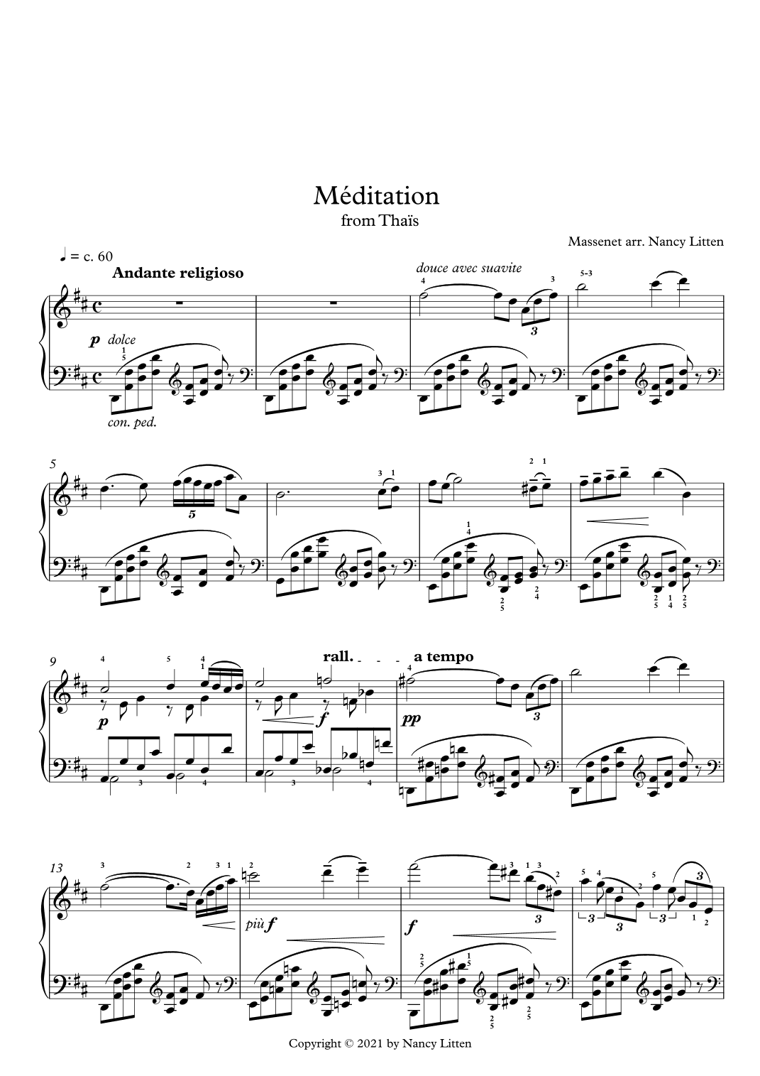 Méditation, from Thaïs (Massenet) (arr. Nancy Litten)