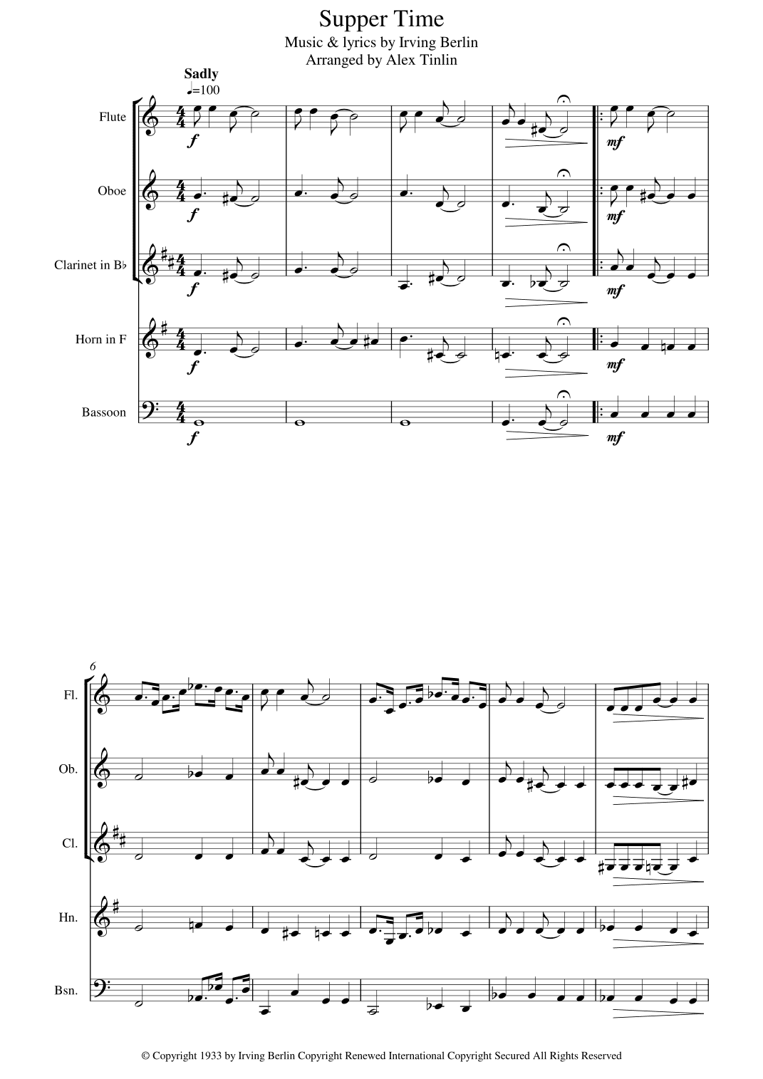 Supper Time (arr. Alex Tinlin)