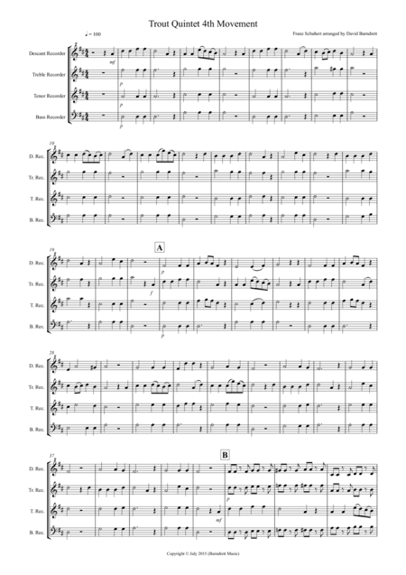 The Trout (4th Movement) for Recorder Quartet (arr. David Burndrett)