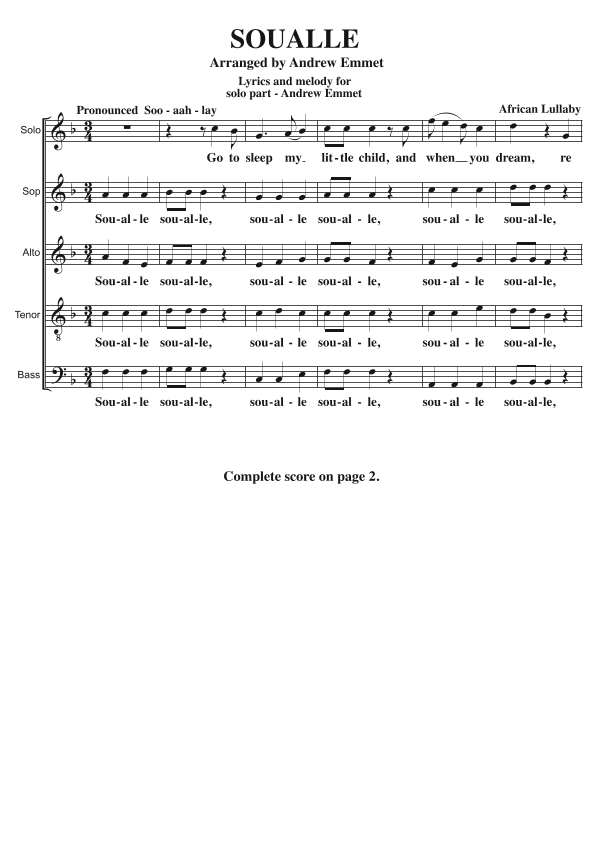 Soualle A Cappella SATB (arr. Andrew Emmet)