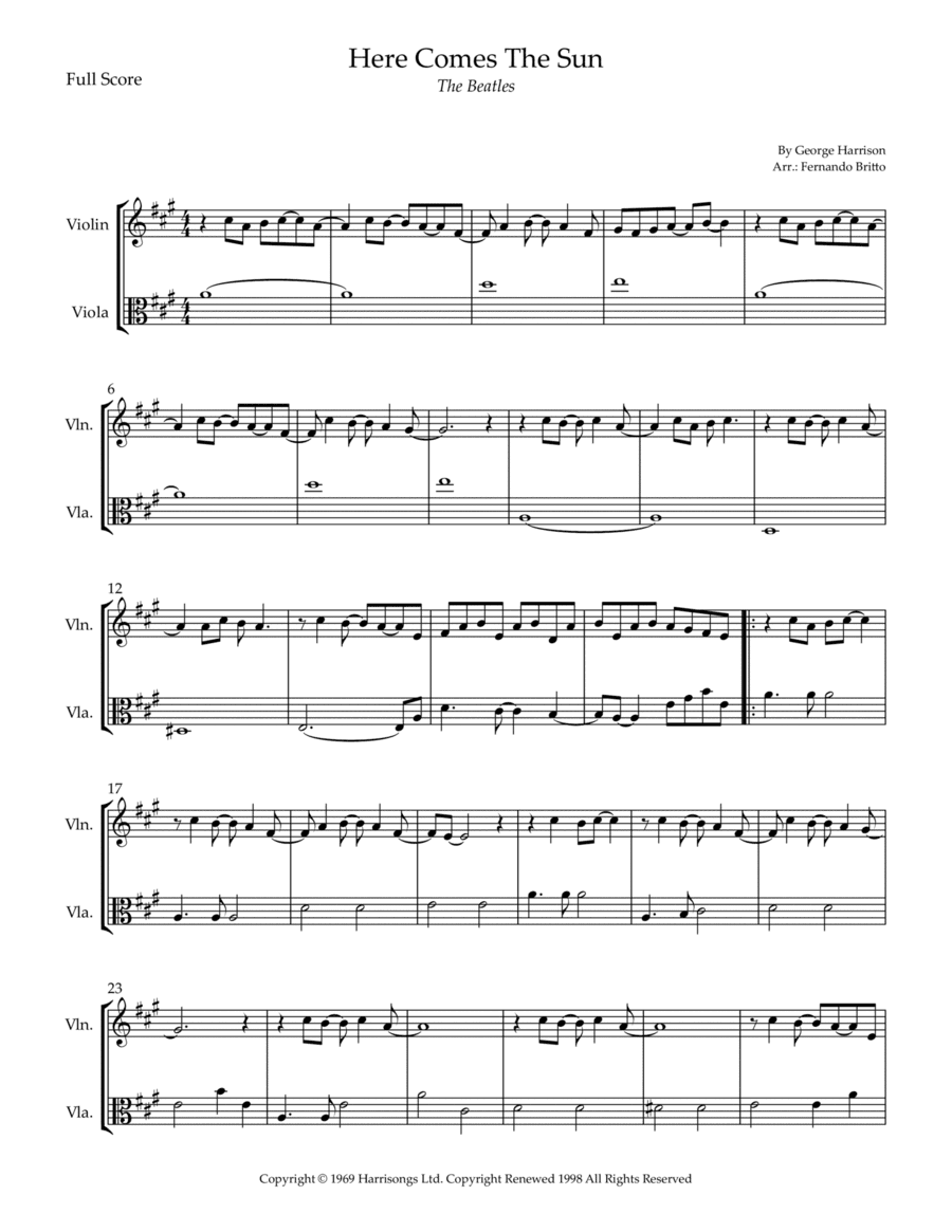 Here Comes The Sun (arr. Fernando Britto)