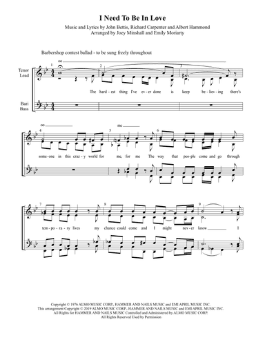 I Need To Be In Love (arr. Joey Minshall and Emily Moriarty)